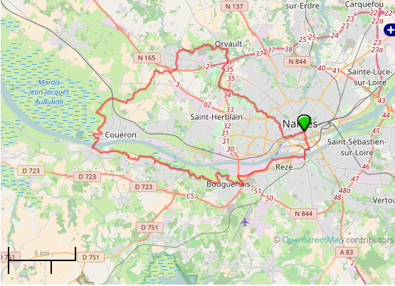 Nantes > Le Pellerin via Orvault - 55km